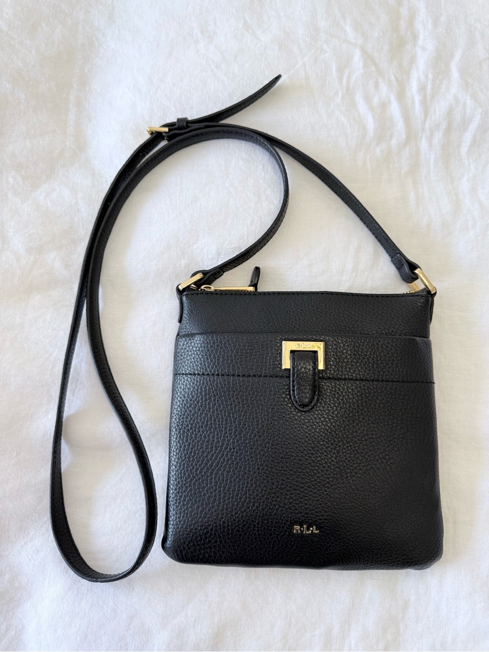 Ralph Lauren | Black Leather Crossbody Bag Small Lightweight Minimalist